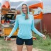 Women's Heathered VentX Long Sleeve Hooded Relaxed Fit UV -Fit Wetsuit Xcel SP24 HI Brian Bielmann007280027 Pua DeSoto Heather VentX LS Hooded Pullover WLM666H1 web